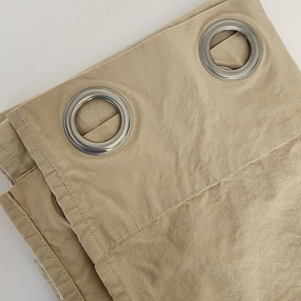 West Elm Tan Cotton Canvas Curtains with Silver Grommets (Set Of 3)